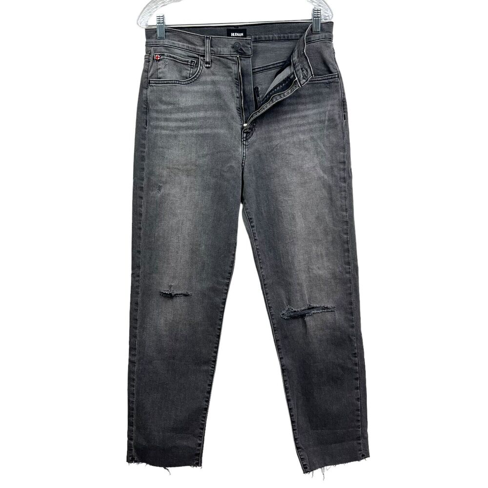 Hudson Womens Jeans KASS Straight Ankle Raw Hem Distressed 5 Pocket Zip Gray 28* - Picture 3 of 7